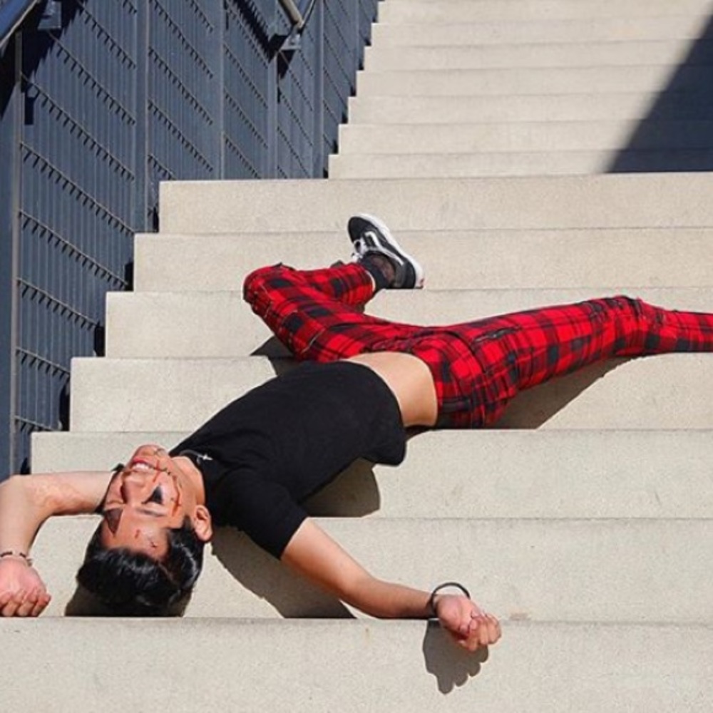 Red plaid jeans